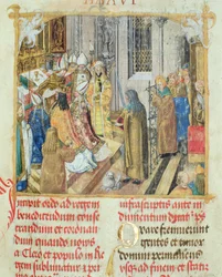 Krönung des Königs von Polen aus dem Pontifikale des Bischofs Erasmus Ciołek, ca. 1510
