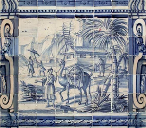 Szene mit einem Kamel in Asien - Azulejos, bemalte Fayence