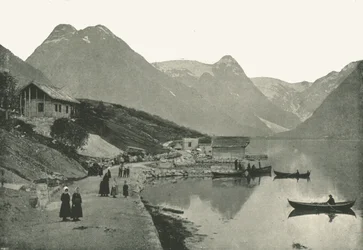 Mundal, am Fjaerlandsfjorden, Sogn, Norwegen, 1895