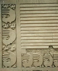 Der Platz der Zeremonien, Tschudi-Palast, gebaut von den Chimu, Detail eines Tieres von der Wand, ca. 1300 v. Chr.