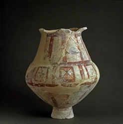 Etruskische Zivilisation: Terrakottavase aus der Nekropole von Mattonara (Civitavecchia), Latium. 7.-6. Jahrhundert v. Chr. Rom, Museo Nazionale Preistorico Etnografico Luigi Pigorini