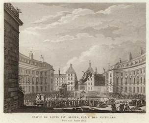 Statue von Ludwig XIV. auf dem Place des Victoires abgebaut
