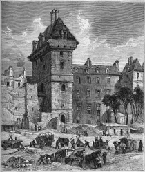 Ansicht des Turms von Jean Sans Peur (15. Jahrhundert), letztes Überbleibsel des Hôtel de Bourgogne, Paris