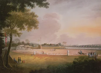 Ein Reitturnier im Bogenschießen in einem Militärlager, ca. 1850