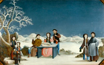 Winterszene mit entfernter Festung, ca. 1800