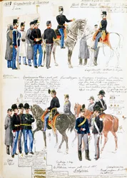 Uniformen des Großherzogtums Toskana im Jahr 1851, Platte aus dem Cenni-Kodex, Sammlung militärischer Skizzen von Quinto Cenni (1845-1917)