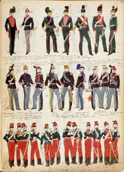 Verschiedene italienische Uniformen, die um 1860 gebräuchlich waren, von Quinto Cenni, Farbtafel