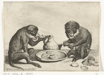 Zwei Affen essen Austern