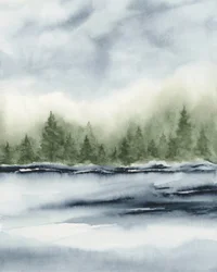 Nebliger Waldsee