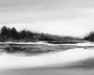Serene neblige Landschaft