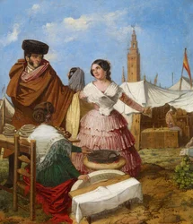 Flirten an einem ringförmigen Gebäckstand auf der Messe von Sevilla