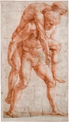 Junger Mann, der einen alten Mann auf dem Rücken trägt: Aeneas und Anchises, um 1514