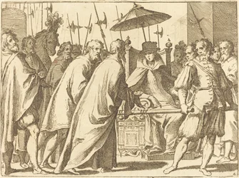 Margarete von Österreich in einer Sänfte getragen