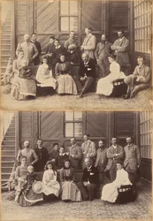 Shimla, 17. Mai 1887: Gesellschaft des Vizekönigs. Lord William Beresford, Militärsekretär, Hauptmann Leonard Gordon A.D.C., Mademoiselle Clerc, der Ehrenwerte Basit Blackwood, Major F.R. Hamilton A.D.C., Herr Oglivie Grant, Sir Donald Mackenzie Wallace