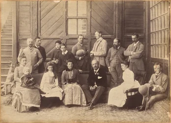 Shimla, 17. Mai 1887: Gesellschaft des Vizekönigs. Lord William Beresford, Militärsekretär, Hauptmann Leonard Gordon, A.D.C., Mademoiselle Clerc, der ehrenwerte Basit Blackwood, Major F. R. Hamilton, A.D.C., Herr Oglivie Grant, Sir Donald Mackenzie