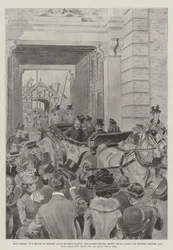 Rückkehr von König Edward VII. nach Osborne nach seiner Proklamation, Seine Majestät verlässt Trinity Wharf, Cowes, nach Osborne, 24. Januar