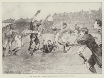 Das Rugby-Fußballspiel zwischen Oxford und Cambridge im Queen