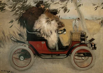 Ramon Casas und Pere Romeu in einem Automobil