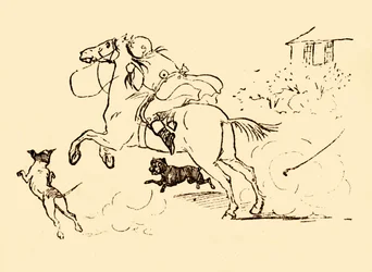 John Gilpin wird von Hunden gejagt, während sein Pferd außer Kontrolle gerät, 1878, um 1918