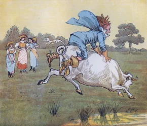 Niemand hat Sie gefragt, Sir, sagte sie. Illustration von Randolph Caldecott für den Kinderreim Die Milchmagd.