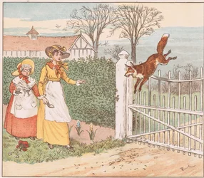 Der Fuchs springt über das Tor des Pfarrers