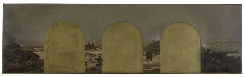 Skizze für das Kabinett des Präfekten des Pariser Rathauses: Eine Batterie an den Wällen: Die Belagerung von Paris 1870