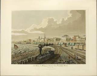 Ein Blick auf die Michigan Avenue von der Randolph Street im Jahr 1865