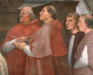 Kardinal Raffaele Riario mit Zuschauern, Detail der Messe in Bolsena