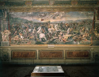 Fresko von Raffaello Sanzio und seinen Anhängern, das die Schlacht von Ponte Milvio darstellt, Sala di Costantino, Vatikanische Räume, Vatikanpalast, Vatikanstadt