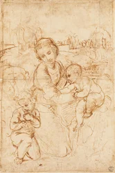 Madonna mit Kind und dem kleinen Johannes dem Täufer, ca. 1508, von Raphael (1483-1520), Zeichnung