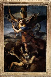 Der heilige Michael besiegt den Drachen oder der große heilige Michael Gemälde von Raffaello Sanzio genannt Raphael 1518 Paris, Louvre Museum