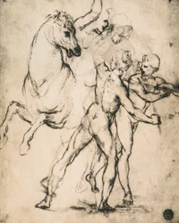 Männliche Akte mit einem Pferd; Zeichnung von Raphael. Gallerie dell