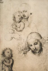 Studie für eine Madonna mit Kind, Zeichnung von Raffaello Sanzio. Gabinetto dei Disegni e delle Stampe, Uffizien, Florenz