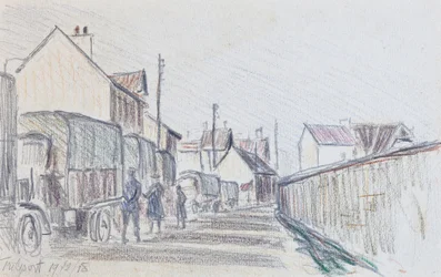 Konvoi von Militärfahrzeugen bei Trilport, ca. 1914-18