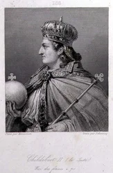 Childebert, König von Austrasien, graviert von Delannoy