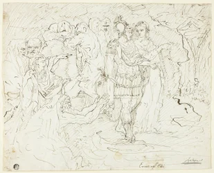 Aeneas in den Elysischen Feldern (recto); Skizzen von Figurengruppen (verso)