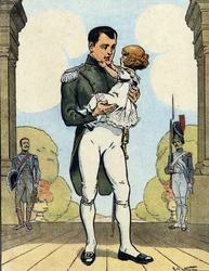 Porträt von Kaiser Napoleon I. (1769-1821) mit seinem Sohn dem Aiglon (1811-1832) (König von Rom Napoleon II., Herzog von Reichstadt) Illustration von Raymond de Neziere in "Unsere Nationalen Ruhmestaten" 1920