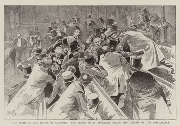 Der Kampf im Unterhaus, das Haus, wie es während des Höhepunkts der Störung erschien