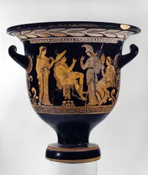 Apulische rotfigurige Glockenkrater mit einer Szene des Urteils des Paris, ca. 375-350 v. Chr. (Keramik)