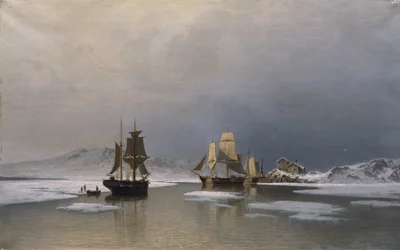 Segelschiffe auf gefrorenem Fjord