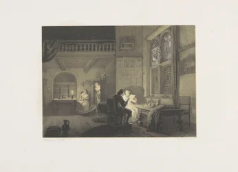 Innenraum mit Figuren bei Kerzenlicht