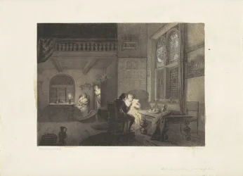 Innenraum mit Figuren bei Kerzenlicht