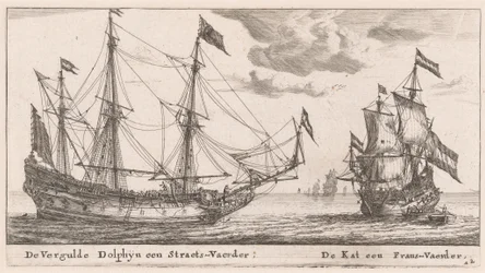 Die "Vergulde Dolphyn," ein großes Handelsschiff, und die "Kat," eine Flute
