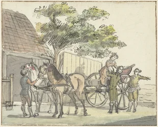 Wagen mit zwei Pferden bei der Raststätte De Donkere Kuil bei Haarlem