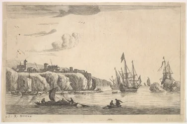 Hafen mit Dorf auf einer Klippe, 17. Jahrhundert