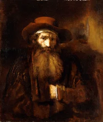 Ein bärtiger alter Mann in braunem Mantel und rotbraunem Hut, 1651