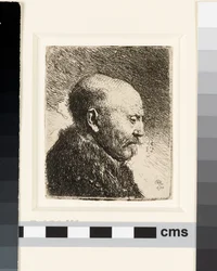 Glatzköpfiger Mann im Profil rechts: Rembrandts Vater?
