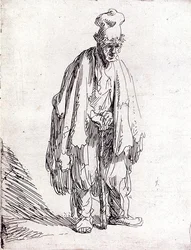 Bettler mit hoher Mütze stehend