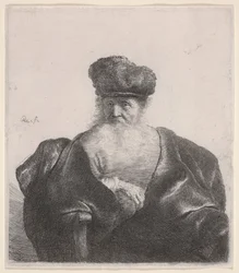 Alter Mann mit fließendem Bart, Pelzmütze und Samtumhang, c.1632