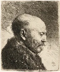 Kahlköpfiger Mann im Profil rechts: Rembrandts Vater, 1630